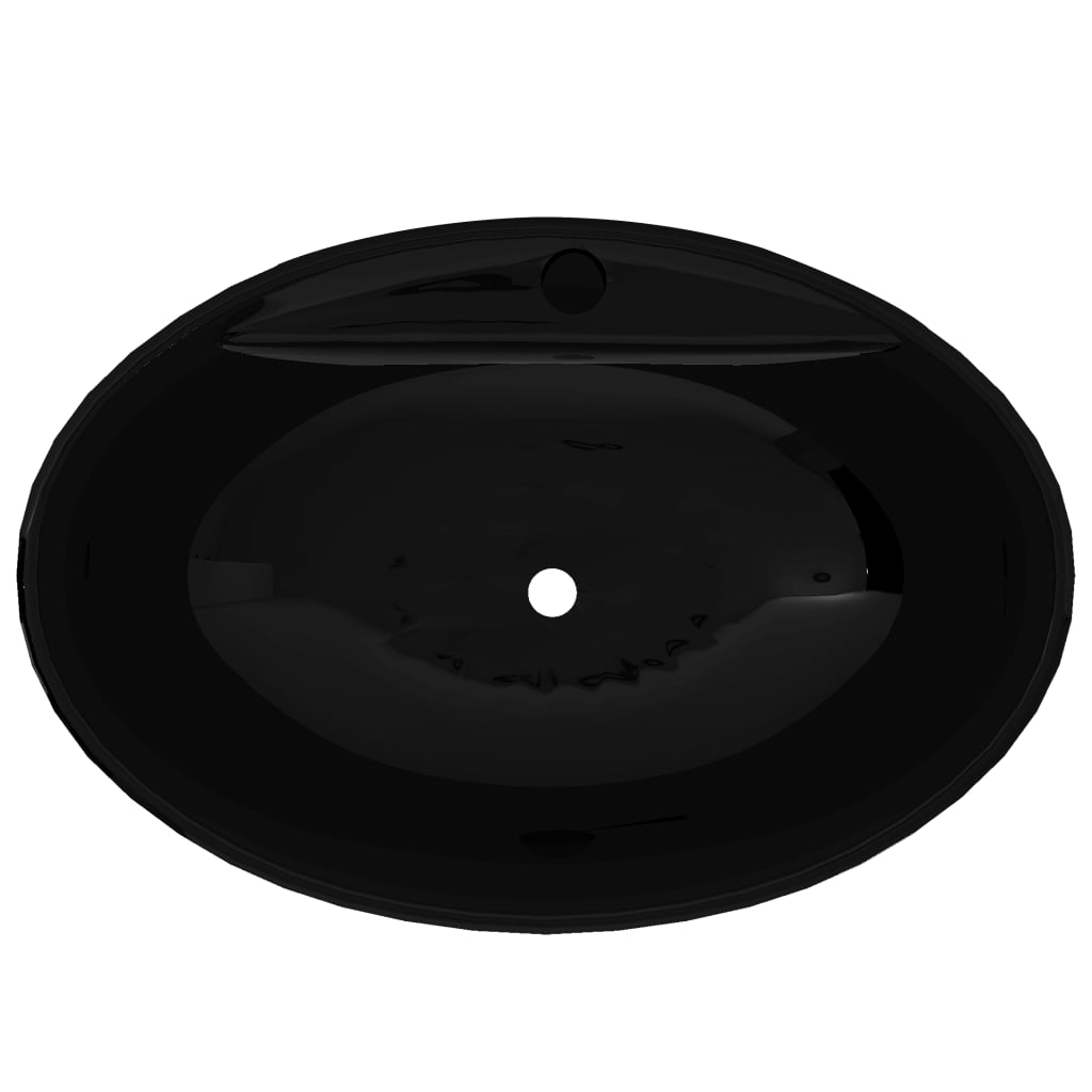 Lavabo de cerámica con agujero para grifo/desagüe negro ovalado - Vetonek