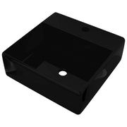 Vetonek Lavabo de cerámica con agujero para grifo/desagüe cuadrado negro