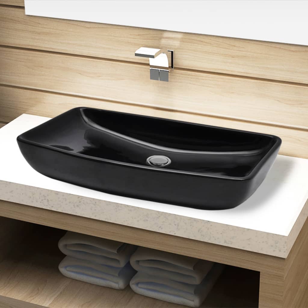 Lavabo de cerámica negro rectangular vidaXL