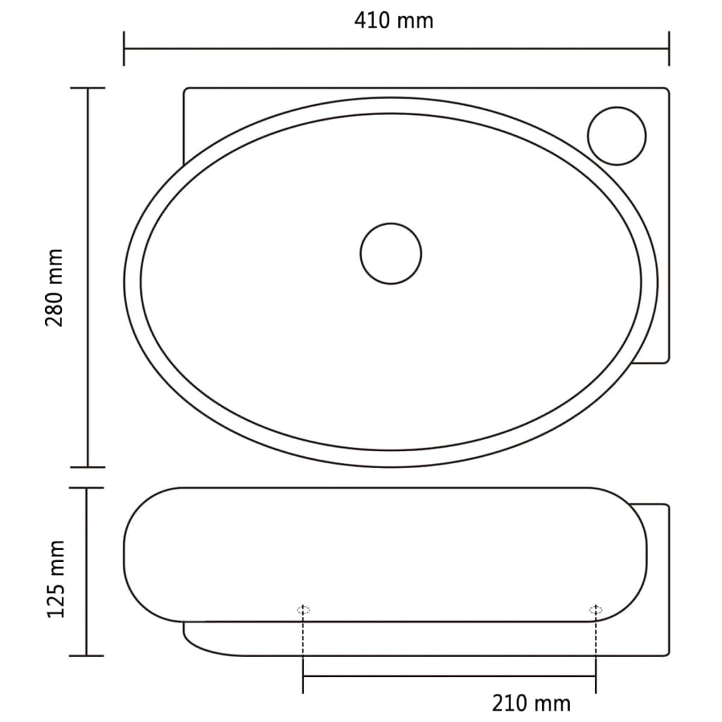 Lavabo redondo de cerámica con orificio de grifo/desagüe negro