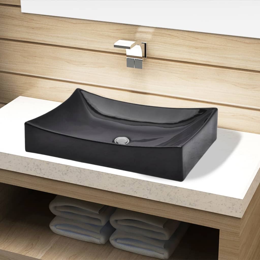 Lavabo de cerámica rectangular color negro vidaXL