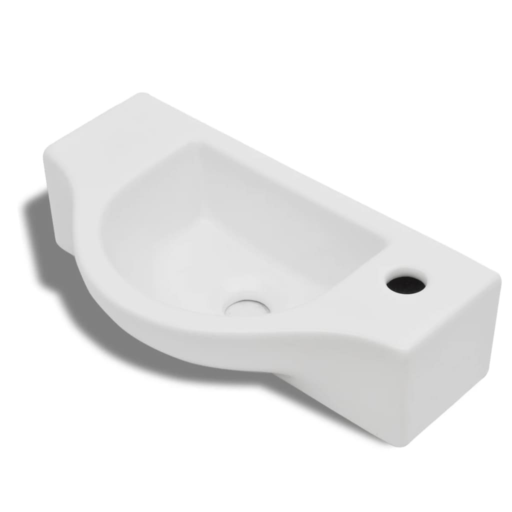 Lavabo de cerámica blanco con agujero para grifo