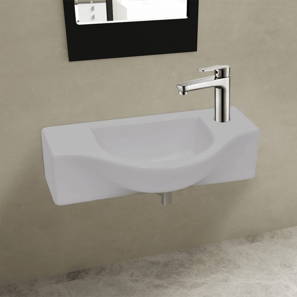 Lavabo de cerámica blanco con agujero para grifo 