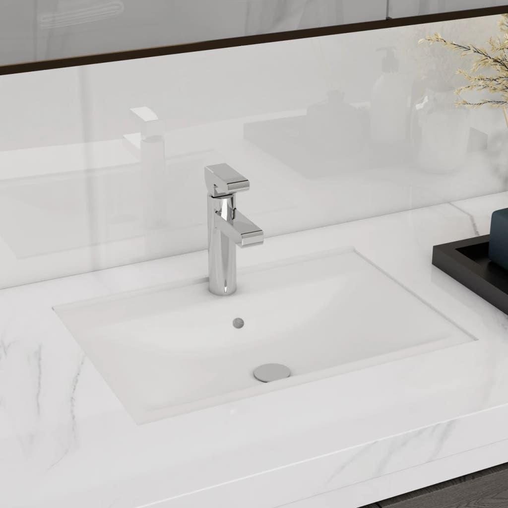 Vetonek Lavabo rectangular de cerámica hueco de grifo/desagüe blanco