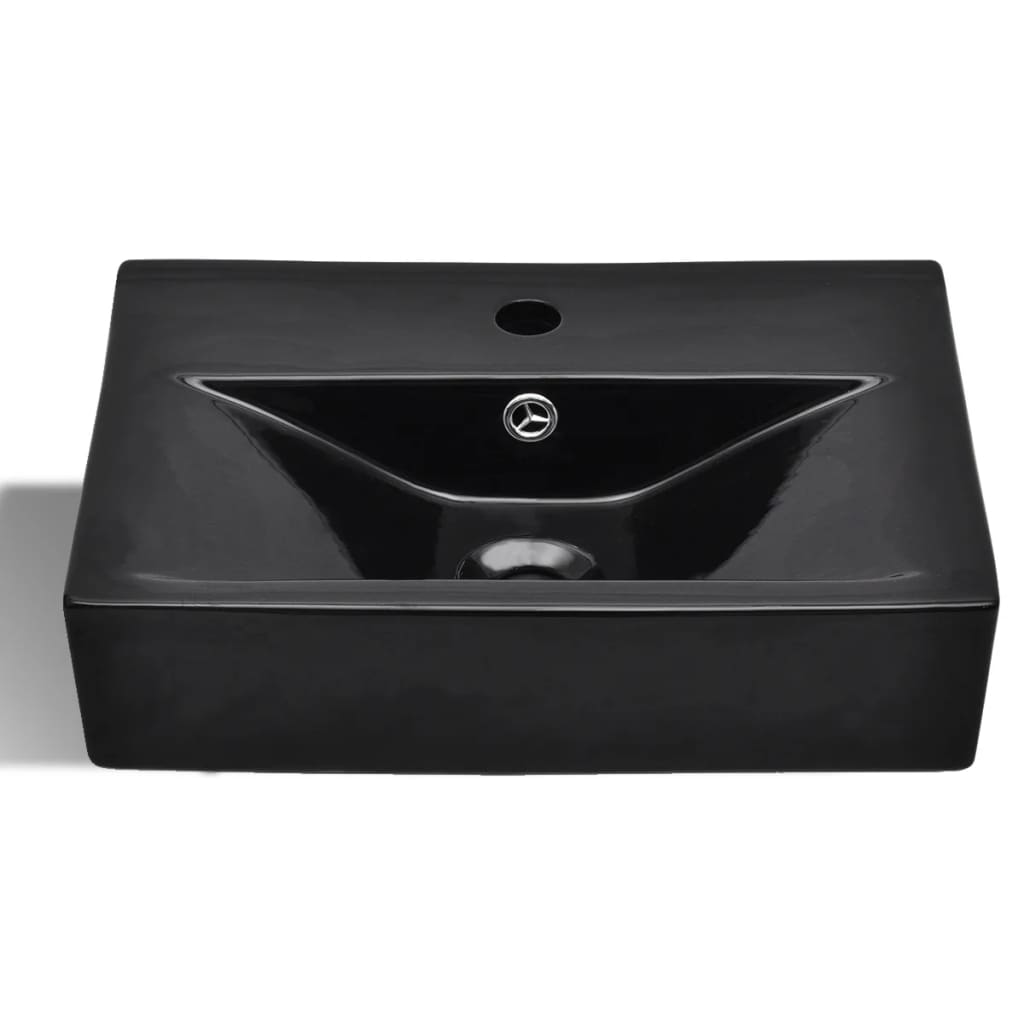 Lavabo rectangular de cerámica hueco de grifo/desagüe negro vidaXL