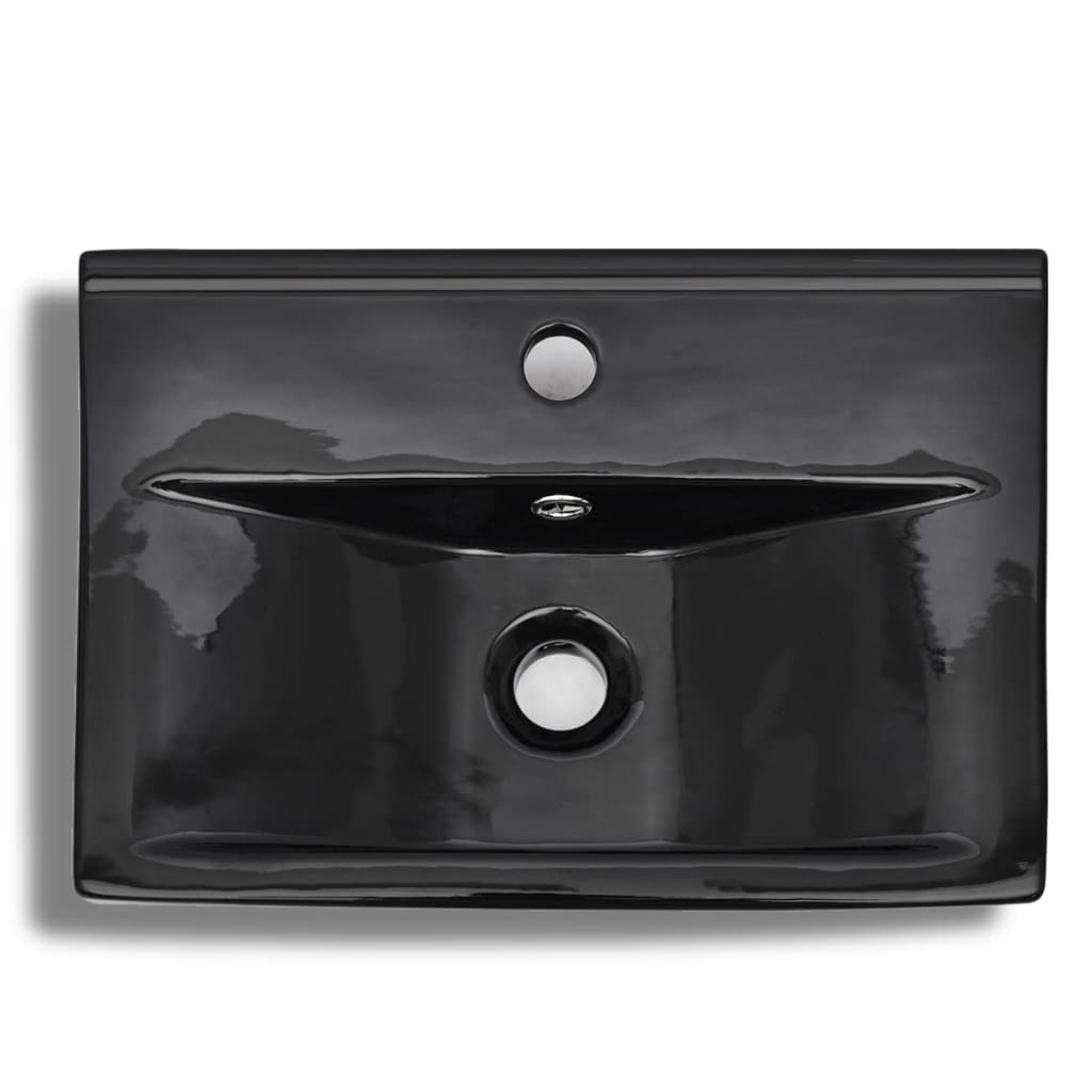 Lavabo rectangular de cerámica hueco de grifo/desagüe negro vidaXL