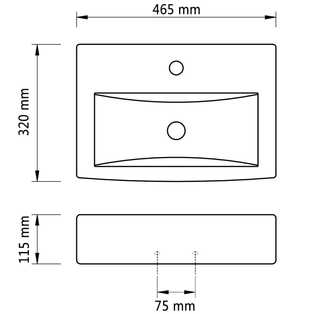 Lavabo rectangular de cerámica hueco de grifo/desagüe negro vidaXL