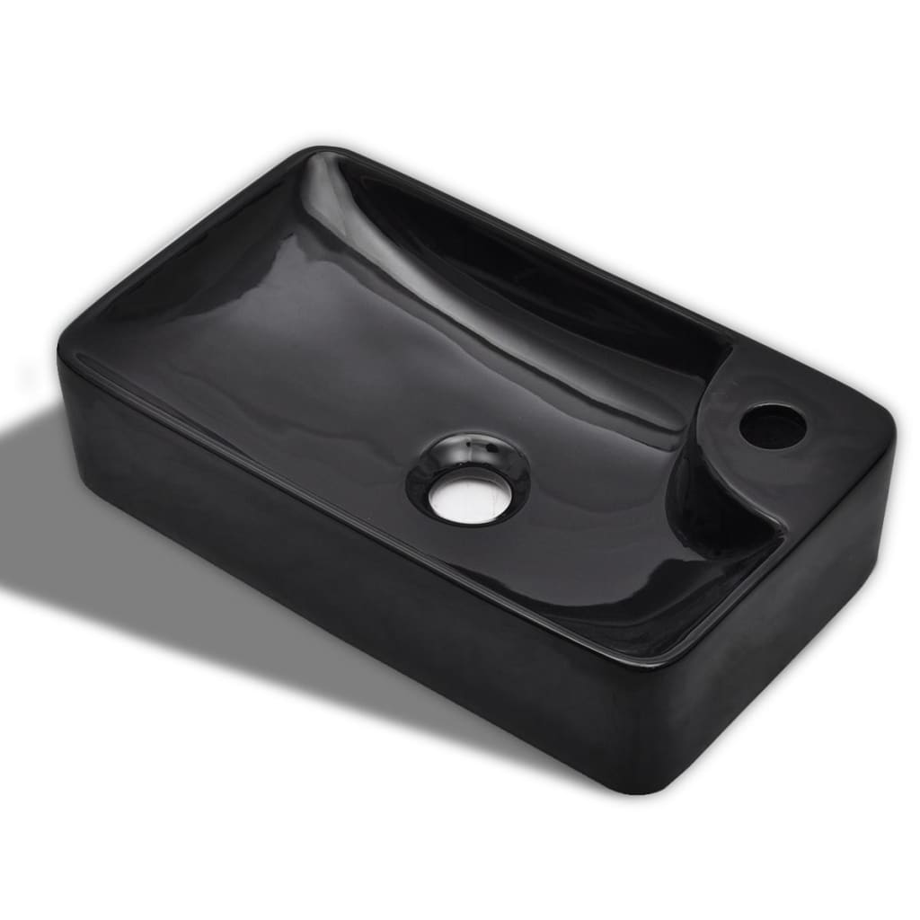 Lavabo de cerámica con agujero para grifo negro