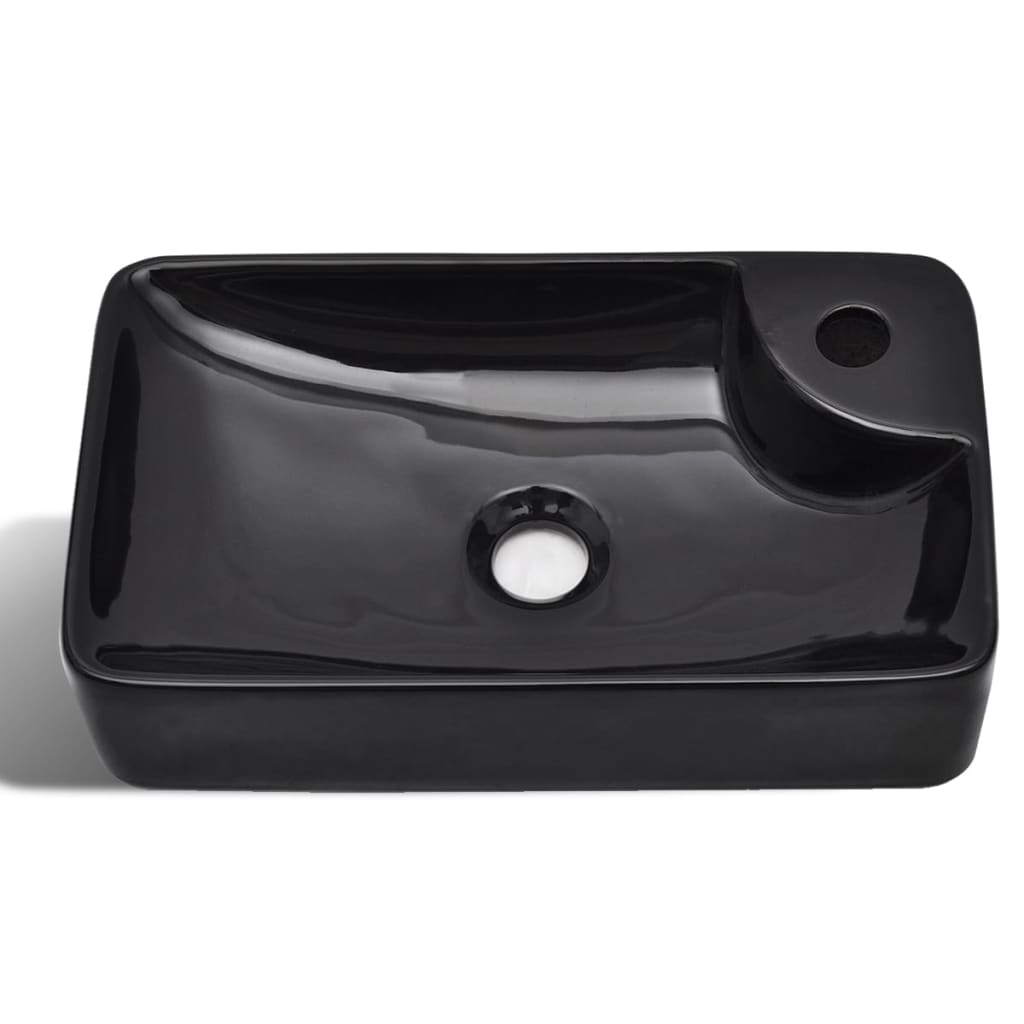 Lavabo de cerámica con agujero para grifo negro - Vetonek