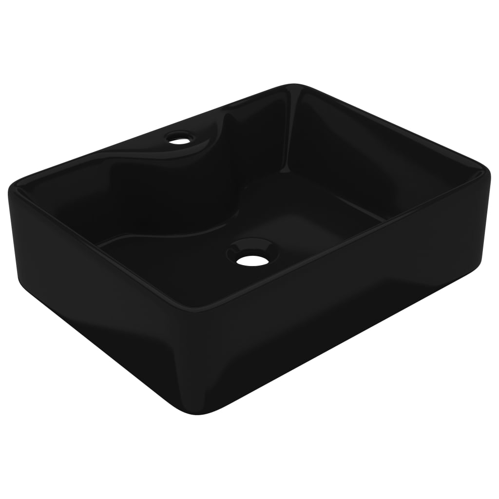 Lavabo de cerámica cuadrado con orificio de grifo/desagüe negro