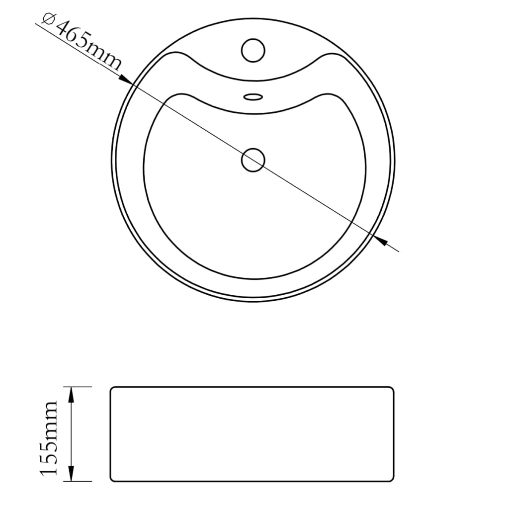 Lavabo de cerámica con agujero para grifo/desagüe blanco redondo vidaXL