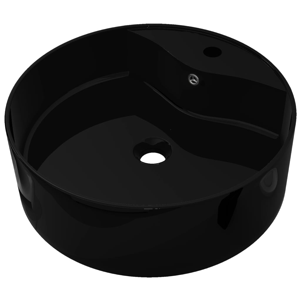 Lavabo de cerámica con agujero para grifo/desagüe negro redondo