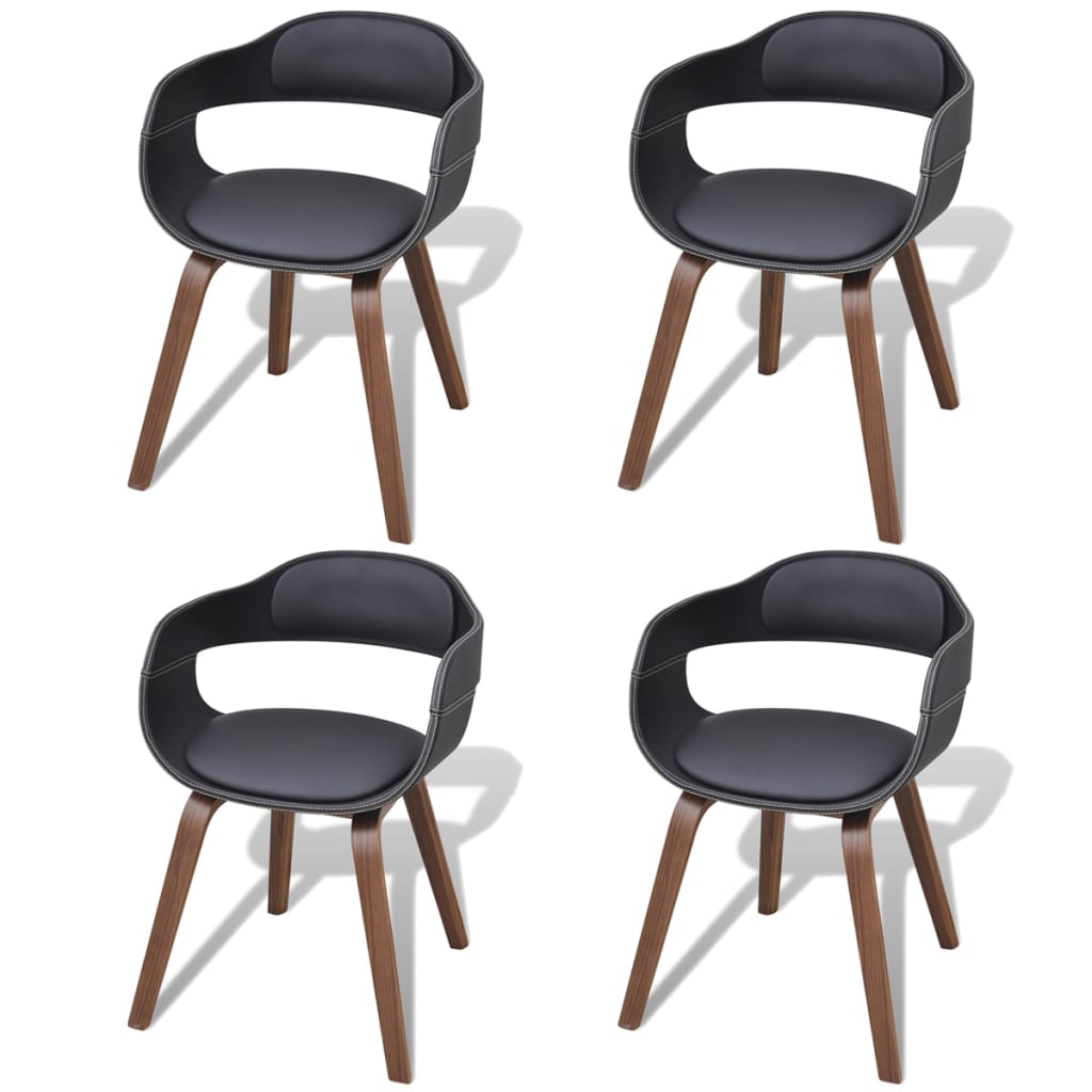 Vetonek Sillas de comedor 4 uds madera curvada cuero sintético negro