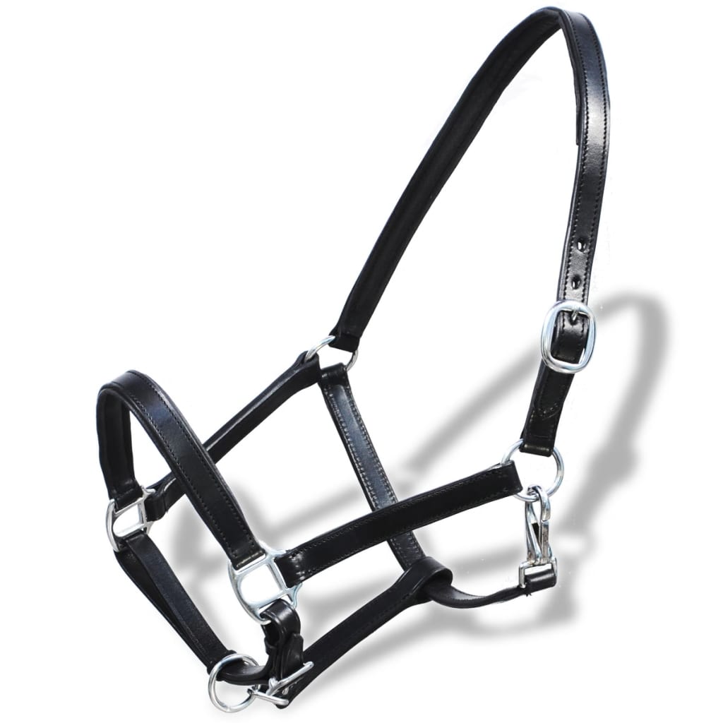 Ronzal/Cabestro de Cuero Negro Ajustable Para Caballo Percherón