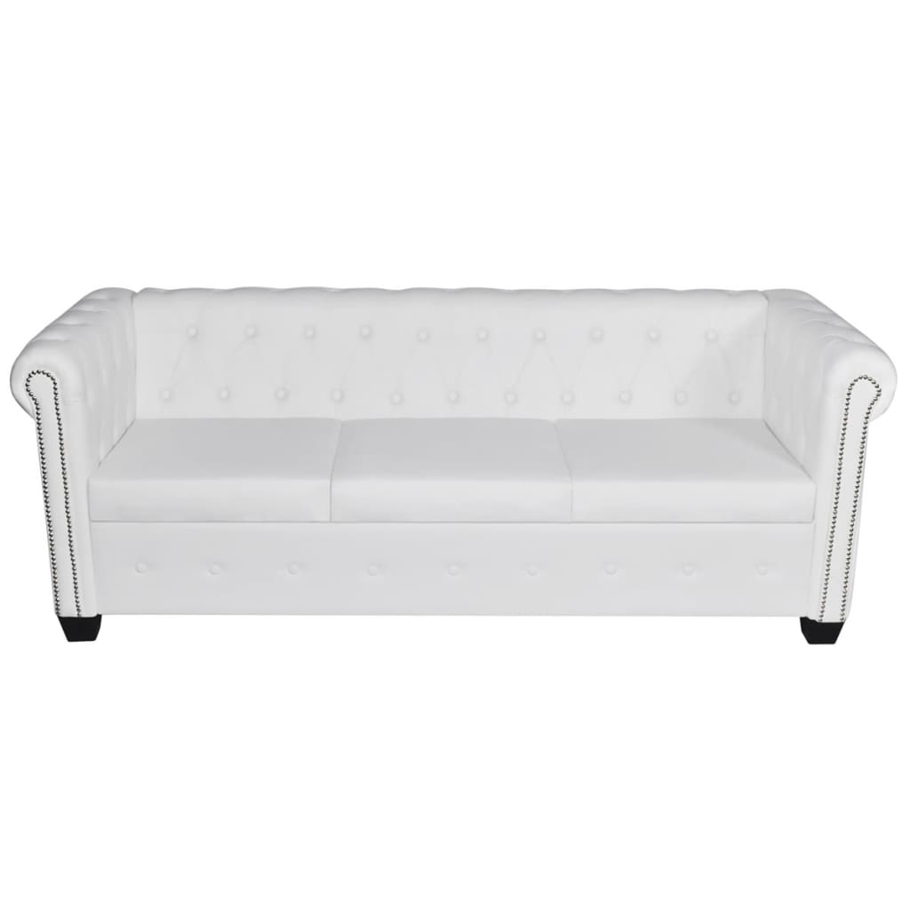 Sofá Chesterfield de 3 plazas cuero sintético blanco vidaXL