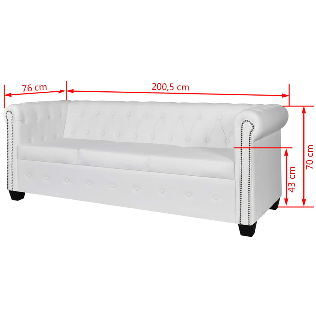 Sofá Chesterfield de 3 plazas cuero sintético blanco vidaXL