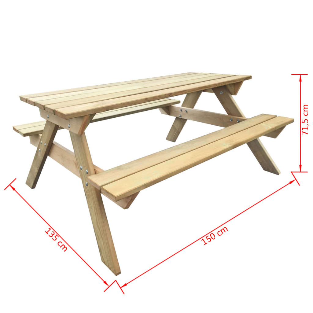 Mesa de picnic de madera de pino 150x135x71,5 cm vidaXL