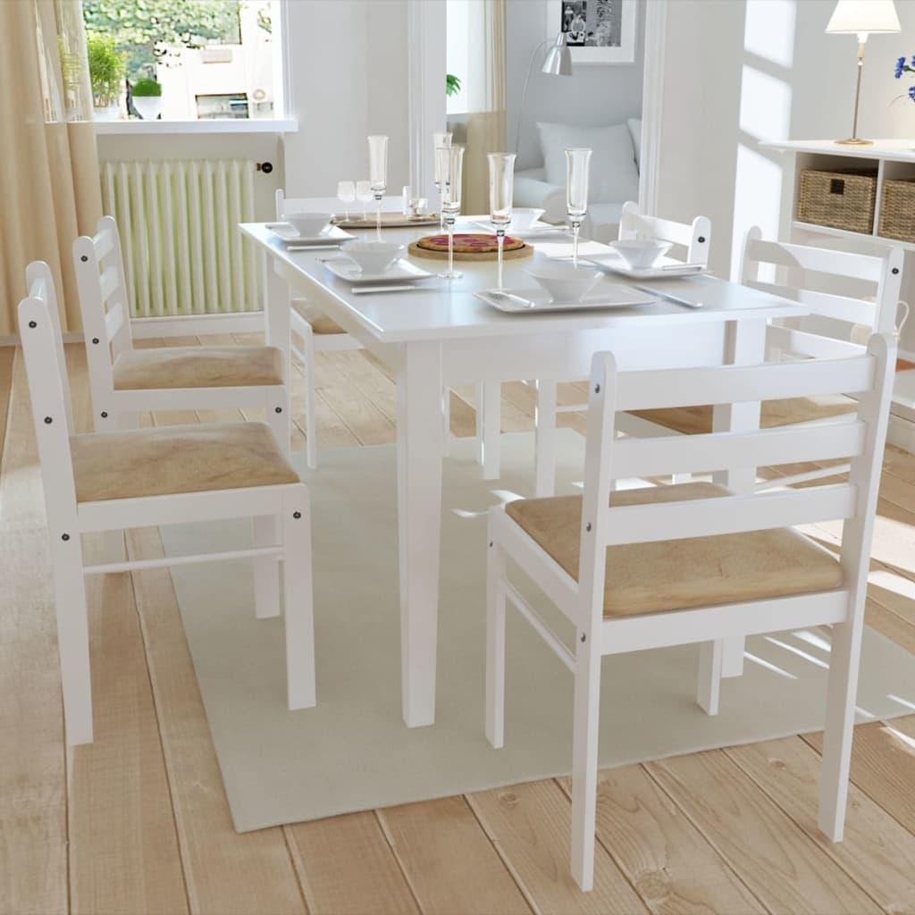 Vetonek Sillas de comedor 6 unidades madera maciza y terciopelo blanco