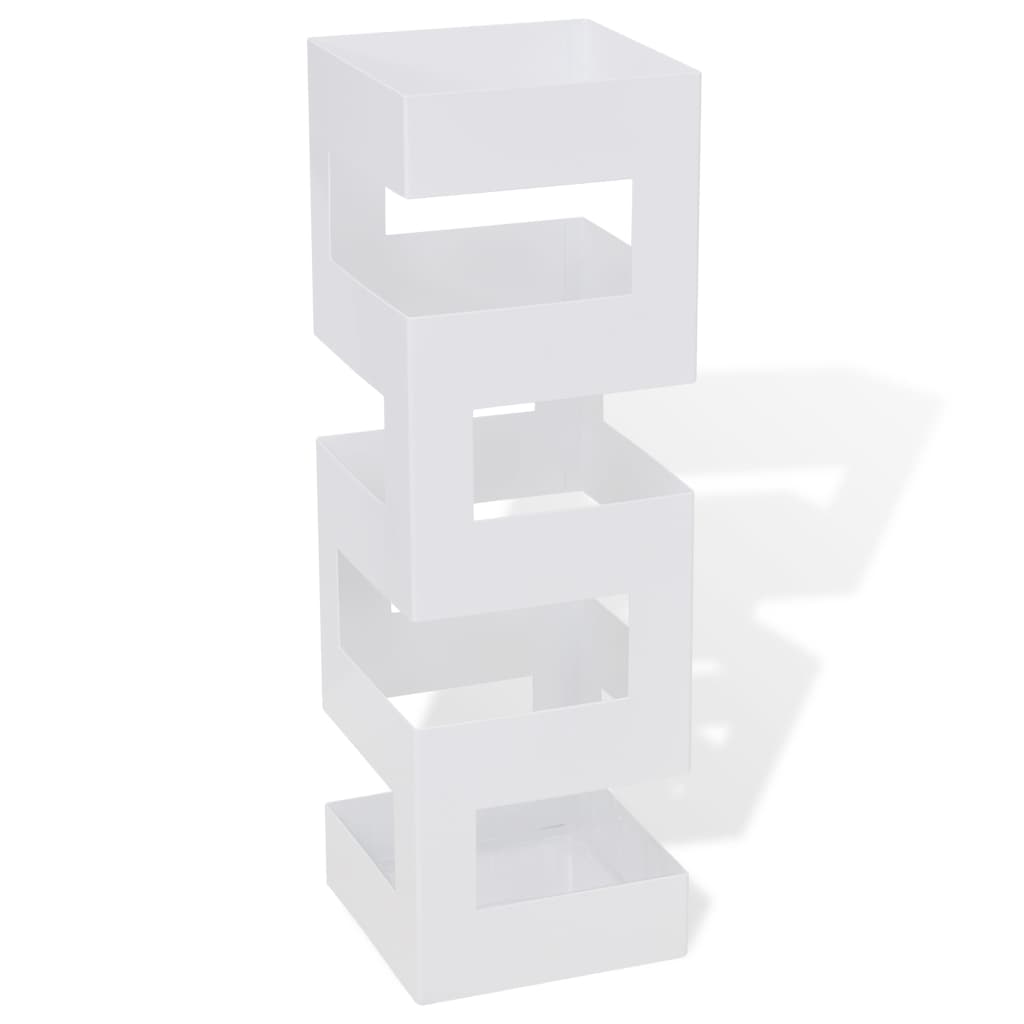 Vetonek Paragüero cuadrado soporte de bastones acero blanco 48,5 cm