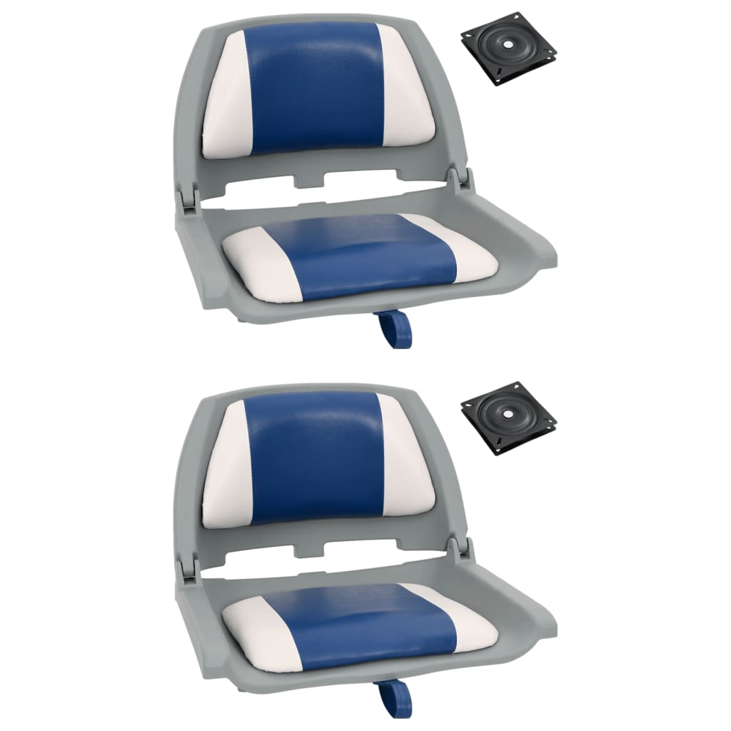 Vetonek Set asientos plegables para barco 4 uds con cojín blanco y azul