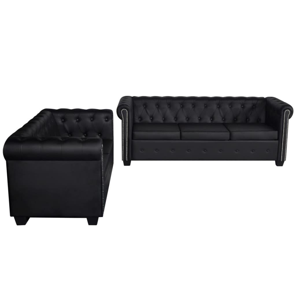 Sofás Chesterfield de 2 y 3 plazas cuero sintético negro vidaXL