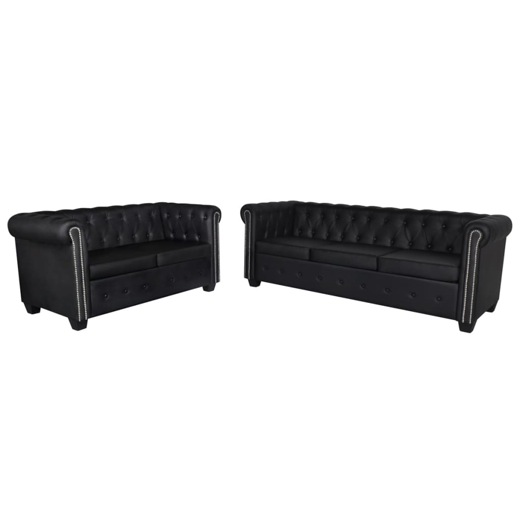 Vetonek Sofás Chesterfield de 2 y 3 plazas cuero sintético negro 