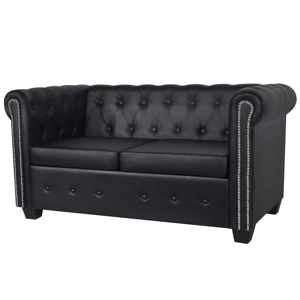 Sofás Chesterfield de 2 y 3 plazas cuero sintético negro vidaXL