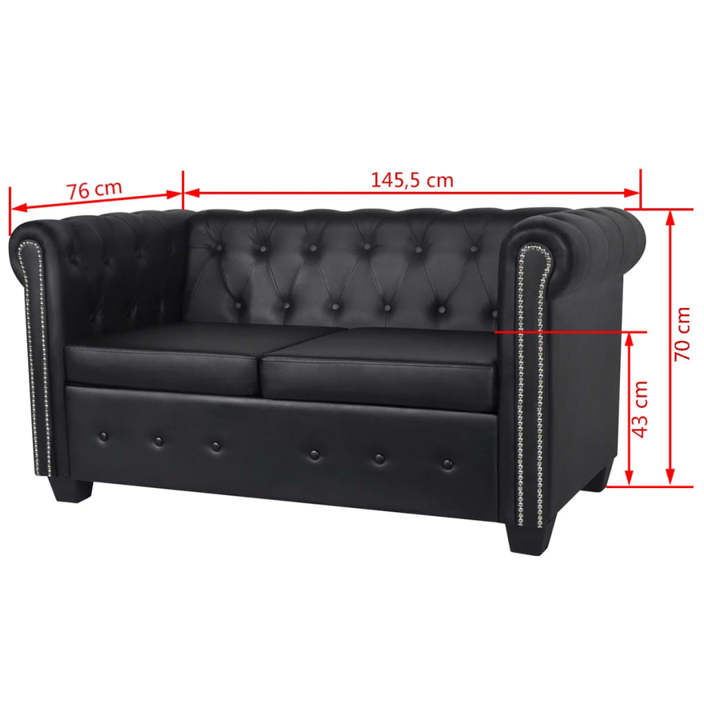 Sofás Chesterfield de 2 y 3 plazas cuero sintético negro vidaXL