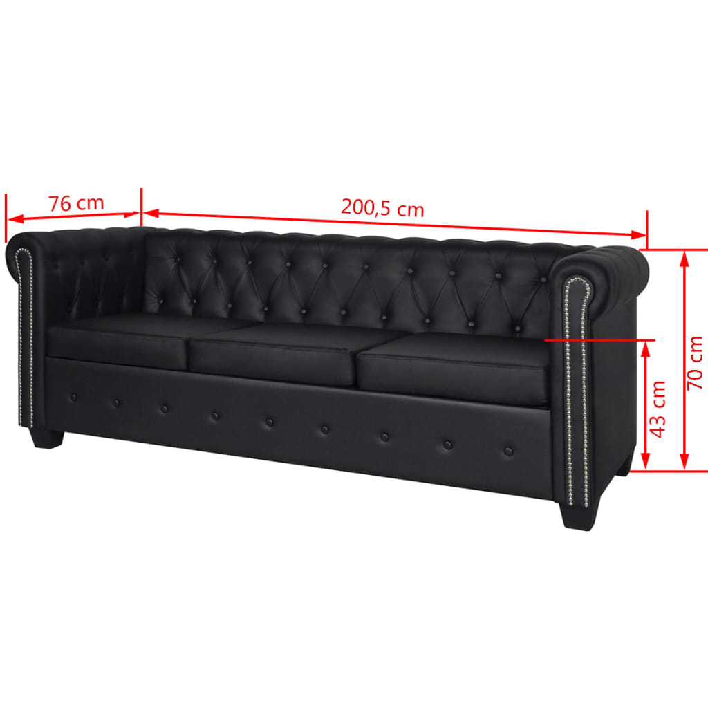 Sofás Chesterfield de 2 y 3 plazas cuero sintético negro vidaXL