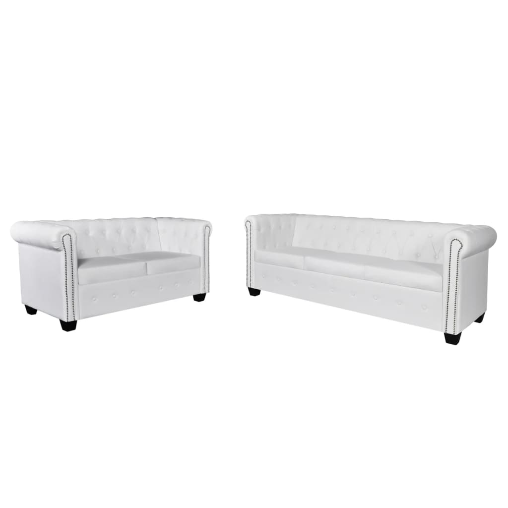   Vetonek Sofás Chesterfield de 2 y 3 plazas cuero sintético blanco 