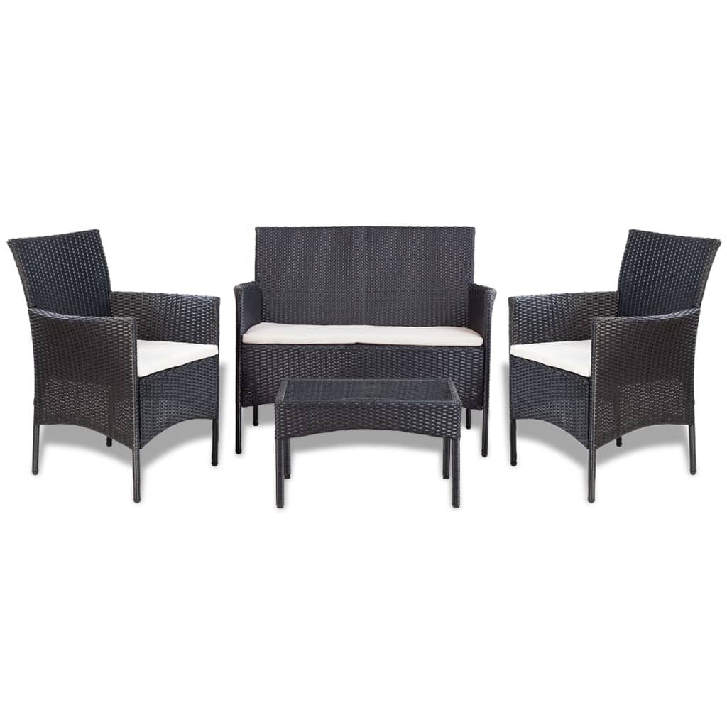 Set de muebles de jardín 4 pzas y cojines ratán sintético negro vidaXL