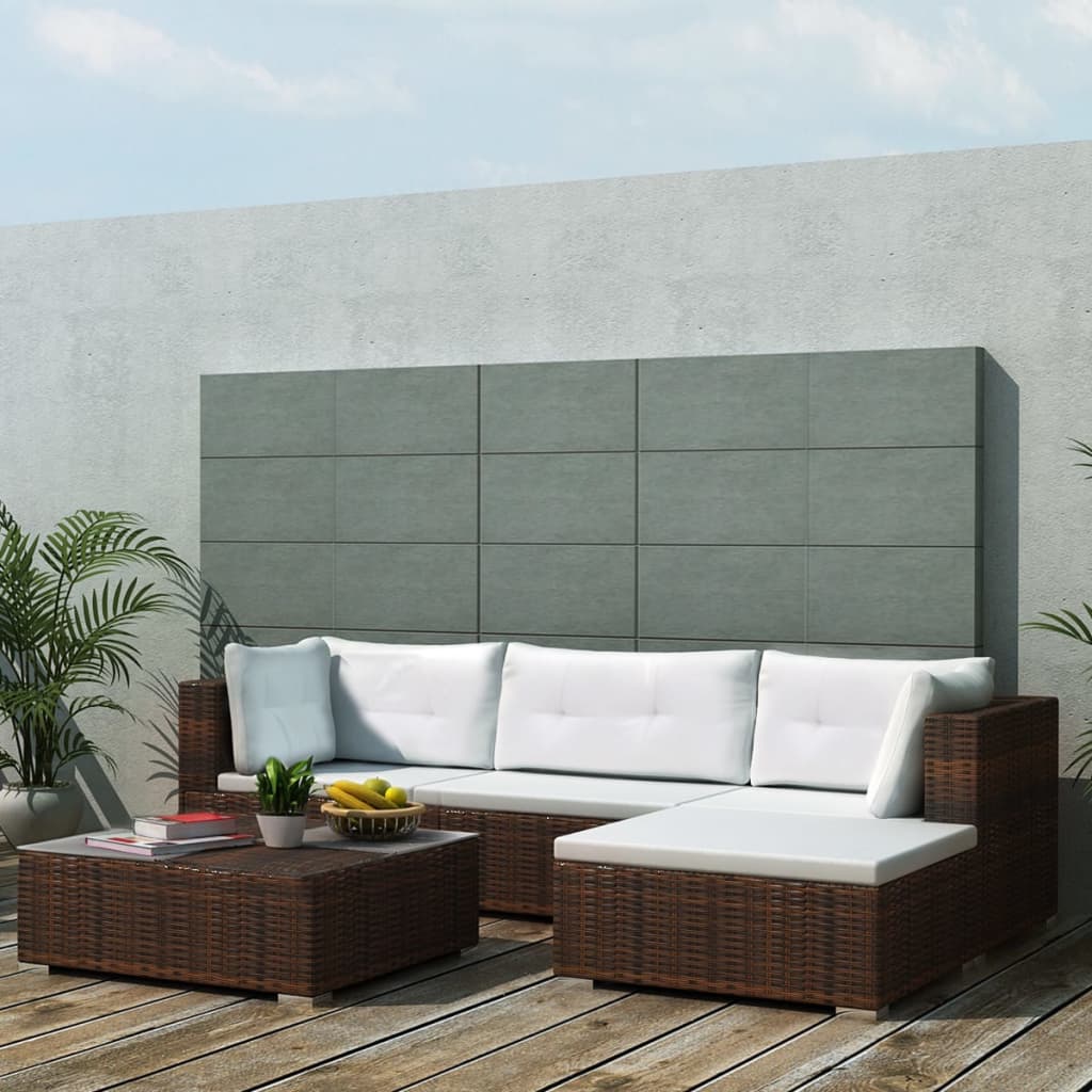 Vetonek Set muebles de jardín 5 piezas y cojines ratán sintético marrón