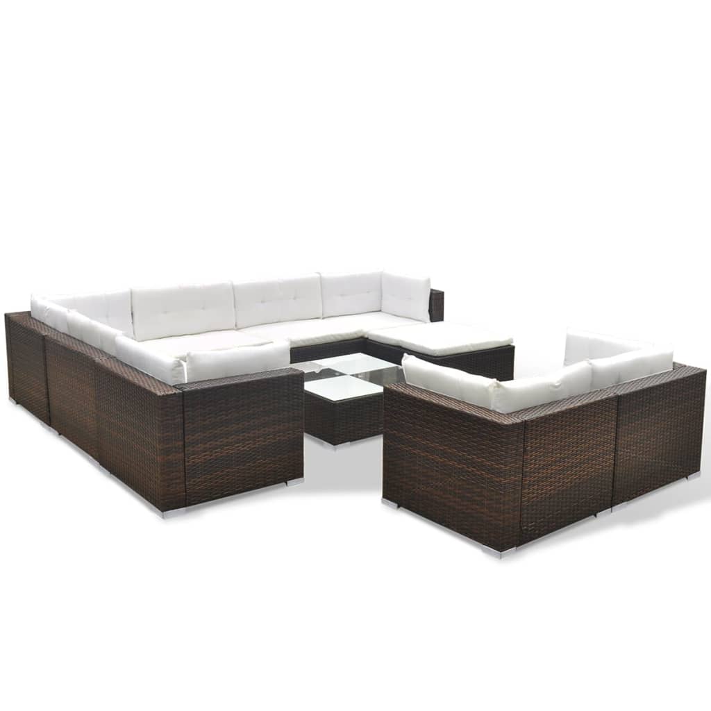 Set muebles de jardín 10 pzas y cojines ratán sintético marrón vidaXL