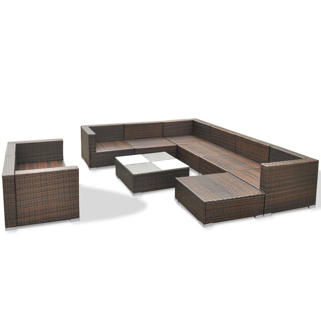 Set muebles de jardín 10 pzas y cojines ratán sintético marrón vidaXL