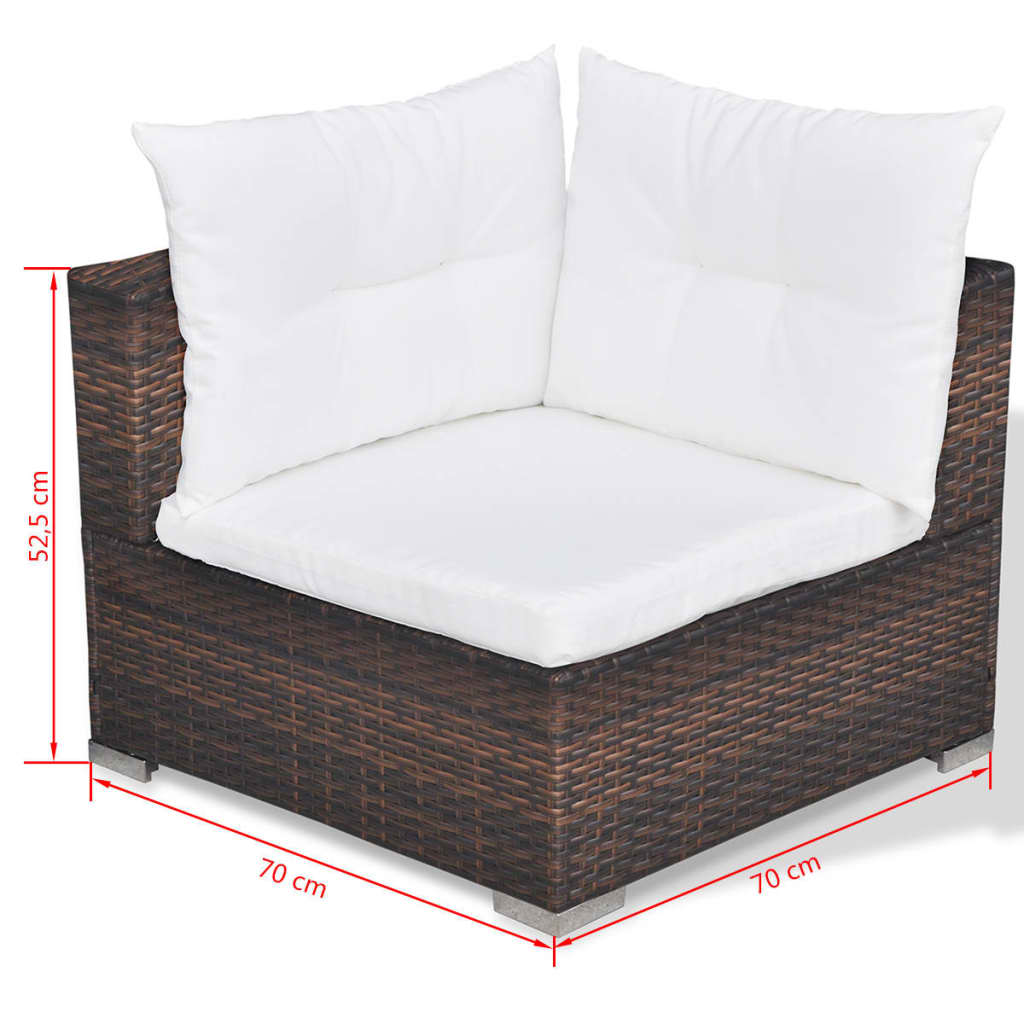 Set muebles de jardín 10 pzas y cojines ratán sintético marrón vidaXL