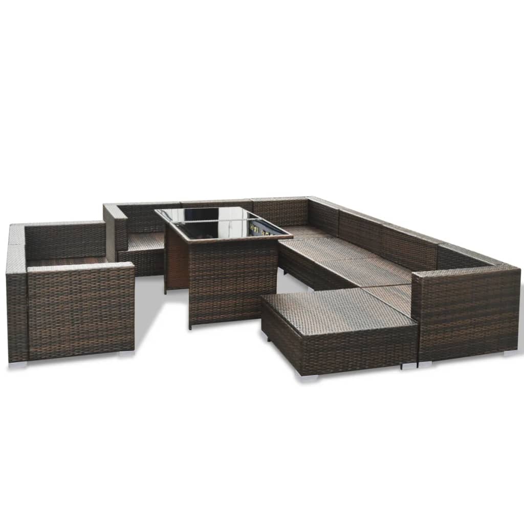 Set muebles de jardín 10 pzas y cojines ratán sintético marrón vidaXL