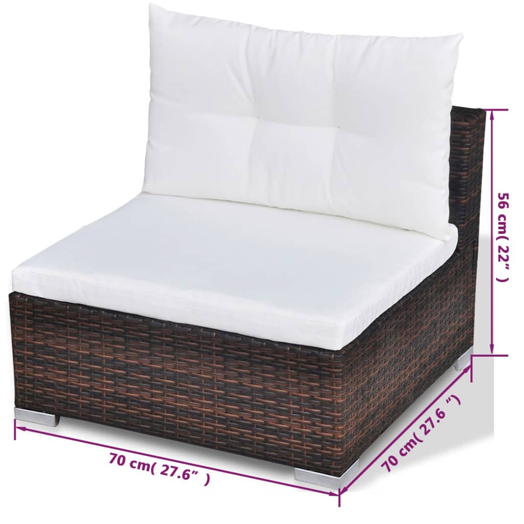 Set muebles de jardín 10 pzas y cojines ratán sintético marrón vidaXL