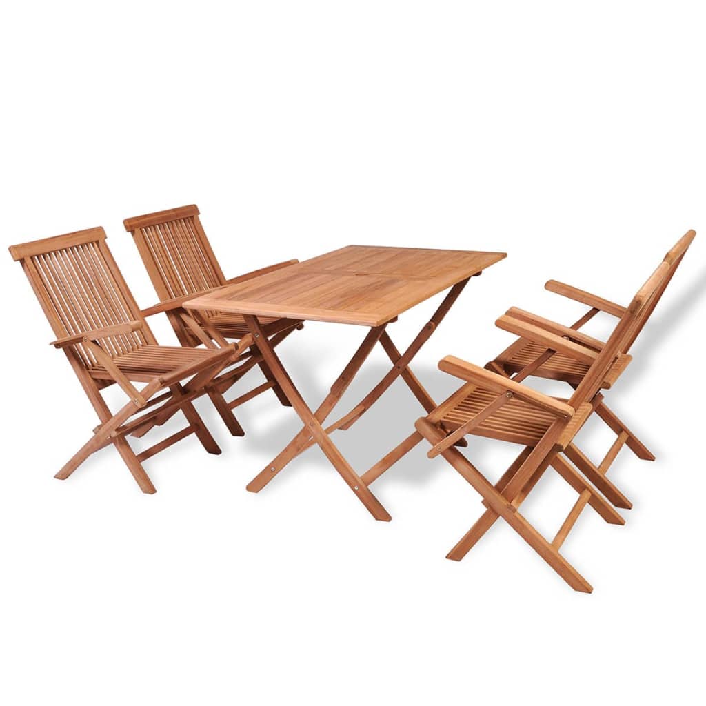 Vetonek Set de comedor de jardín plegable 5 piezas madera maciza teca