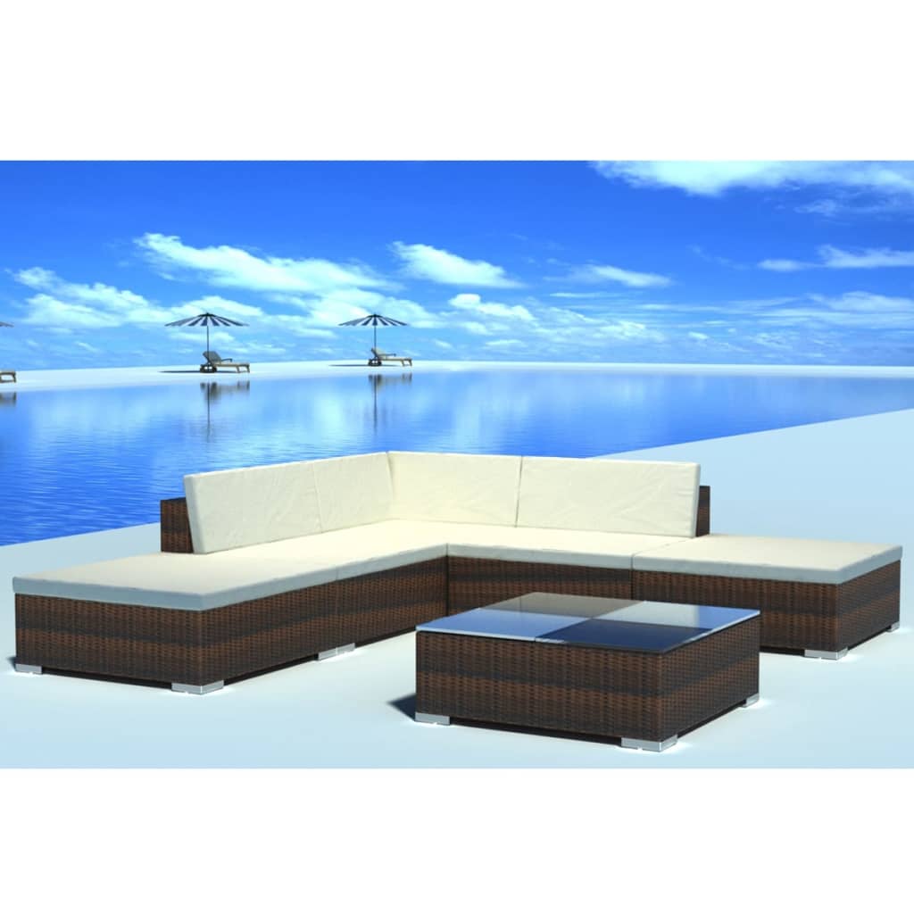 Vetonek Set muebles de jardín 6 piezas y cojines ratán sintético marrón