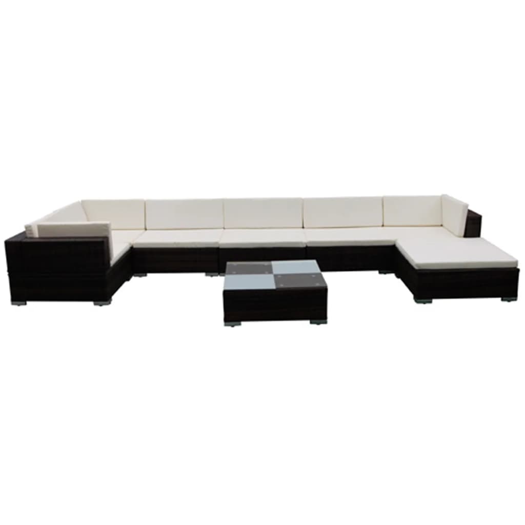 Set muebles de jardín 8 piezas y cojines ratán sintético marrón