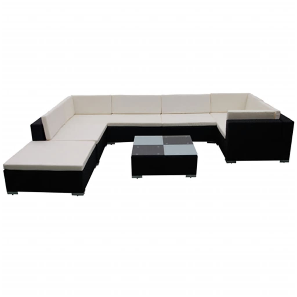 Set Garden Furniture 8 pieces and black synthetic rattan cushions