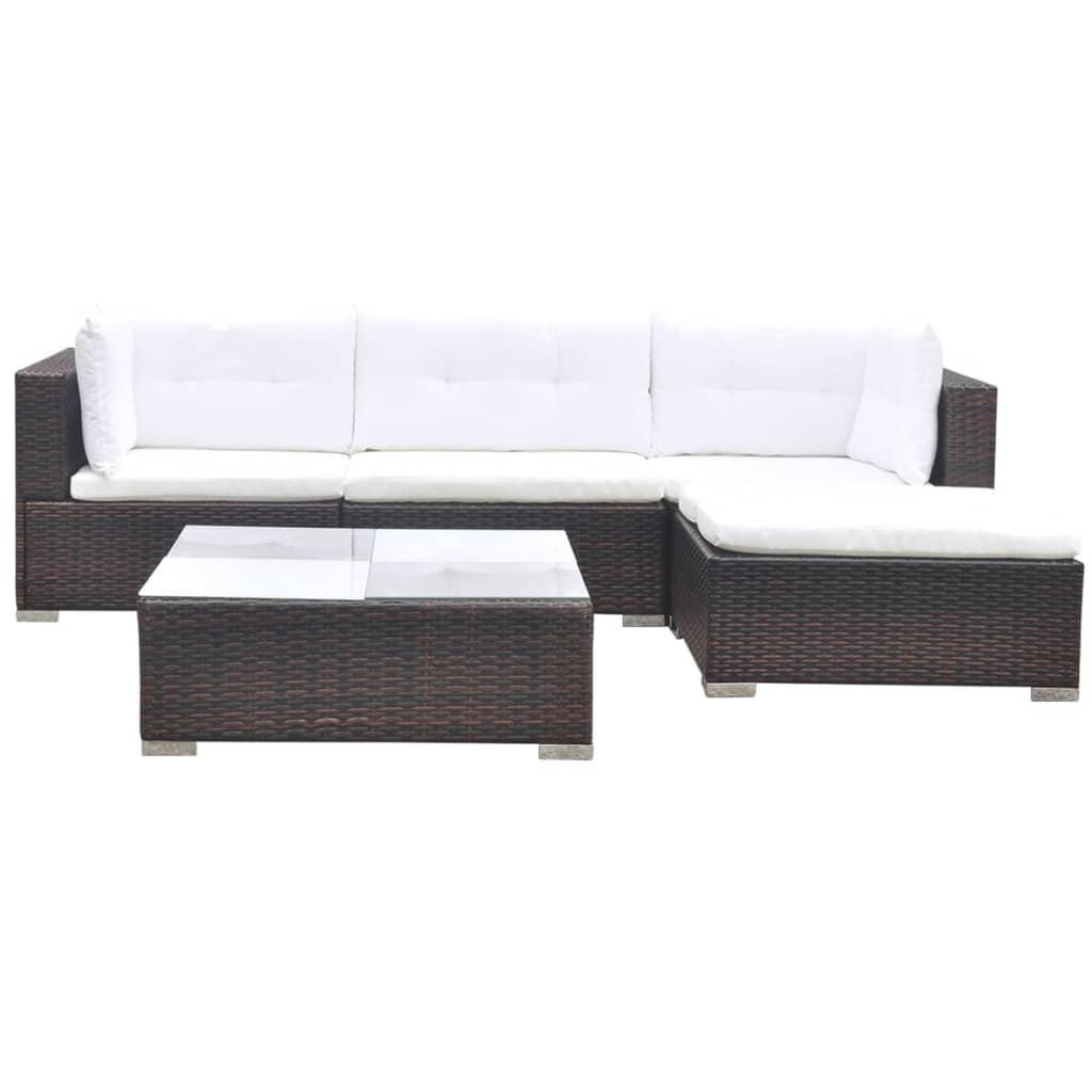 5 pieces garden sofas set and brown synthetic rattan cushions