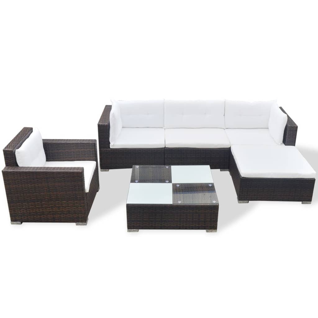 SET Garden Furniture and Cushions 6 pieces Brown synthetic