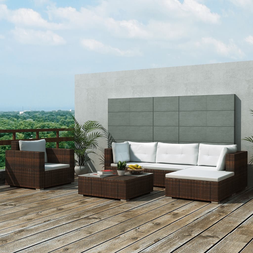 Vetonek Set muebles de jardín y cojines 6 piezas ratán sintético marrón