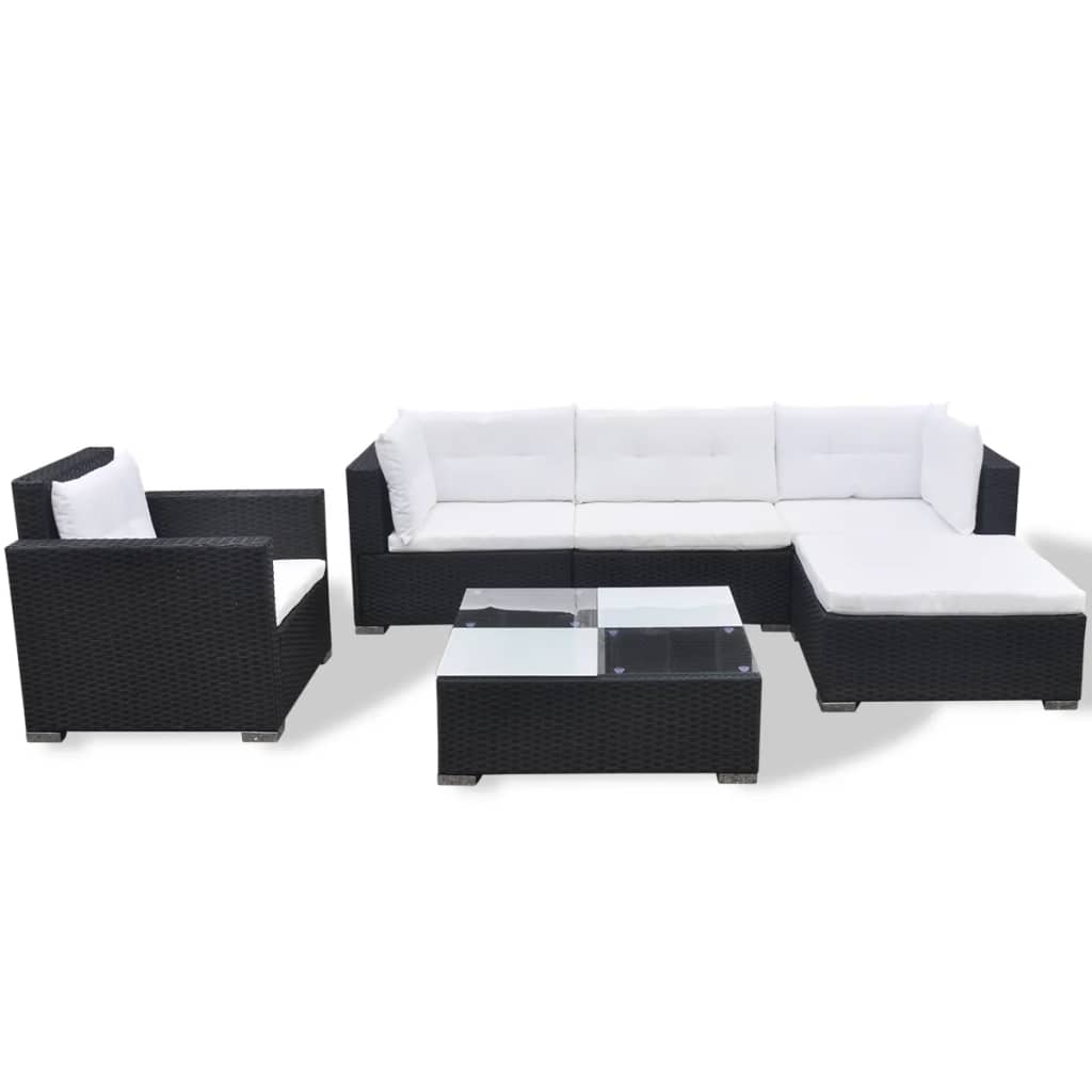 SET Garden Furniture and Cushions 6 pieces Black synthetic