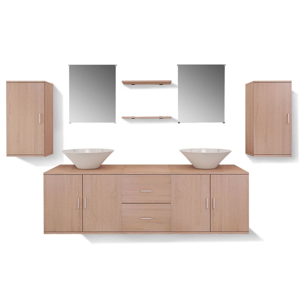 Conjunto de muebles de baño y lavabo 9 piezas beige v6548 - Vetonek