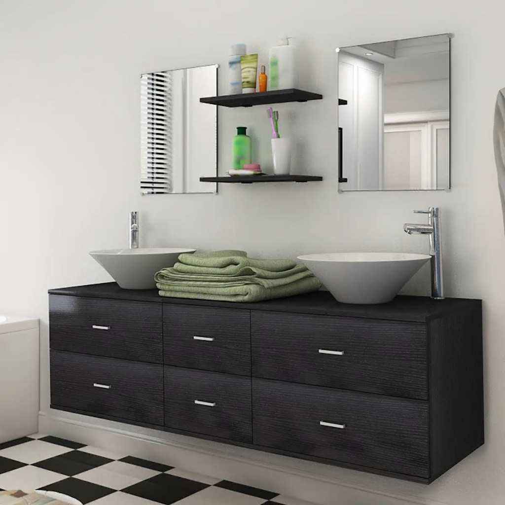 Conjunto de muebles de baño y lavabo 7 piezas negro v6555 Vetonek