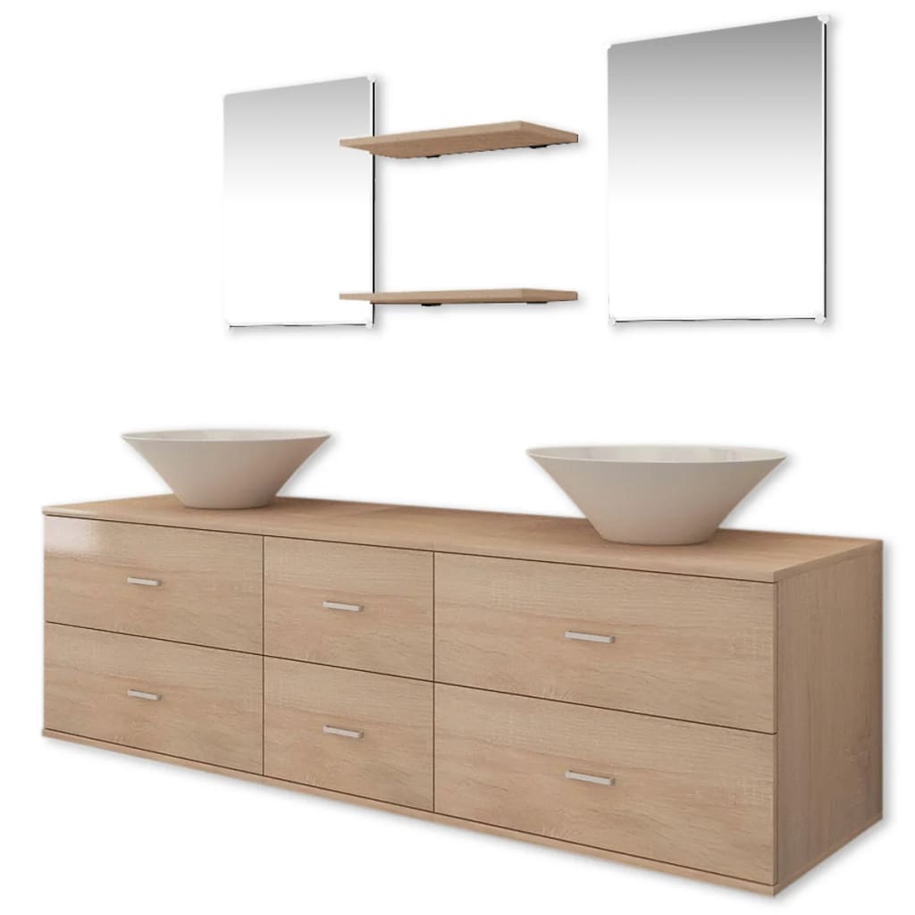 Vetonek Conjunto de muebles de baño y lavabo 7 piezas beige