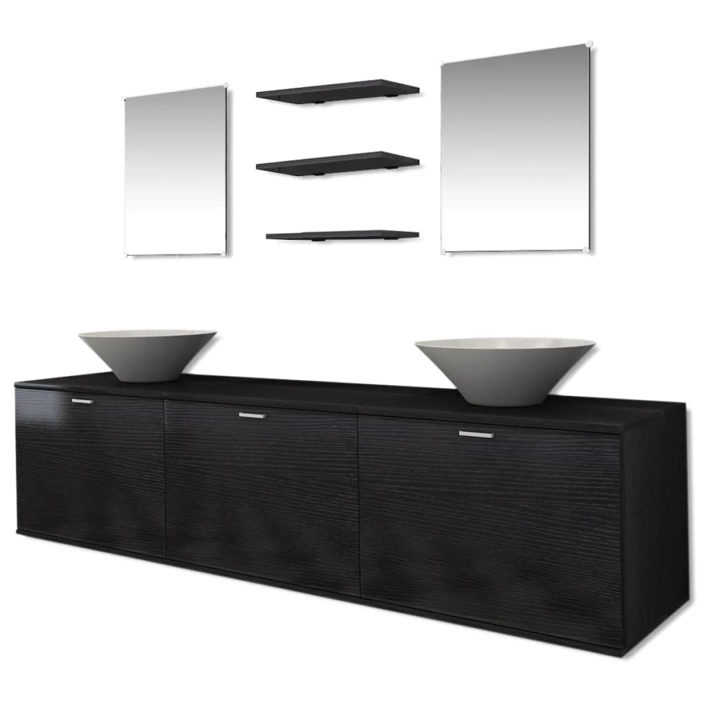 Vetonek Conjunto de muebles de baño y lavabo 8 piezas negro