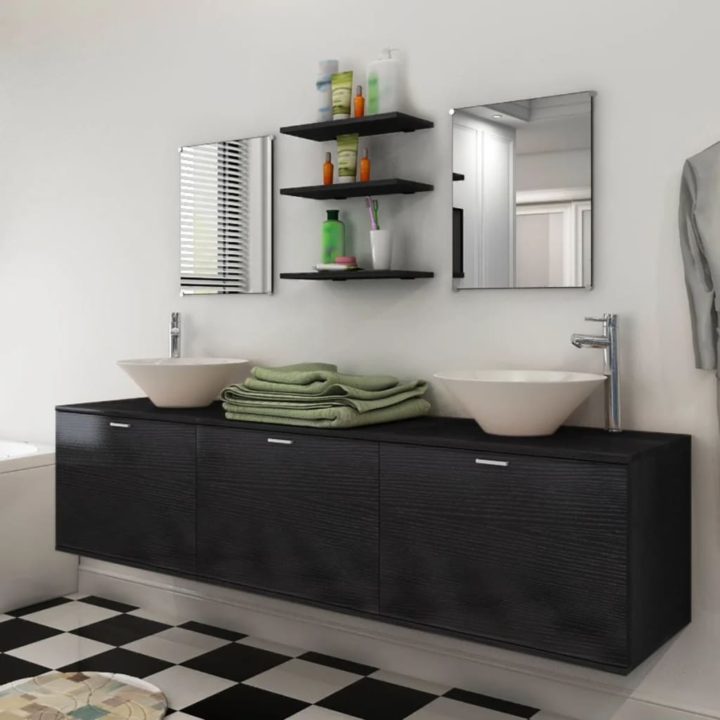Conjunto de muebles de baño y lavabo 8 piezas negro v6579 Vetonek